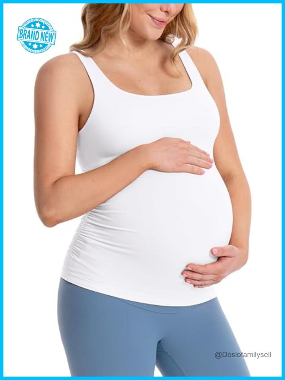 Side Ruched Maternity Tank Top with Adjustable Straps Built-In Bras